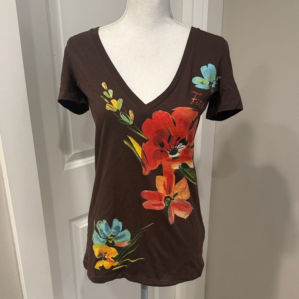 ABERCROMBIE & FITCH 80% COTTON 70’s REVIVAL FLOWER CHILD HAPPY EARTHY TEE SZ L